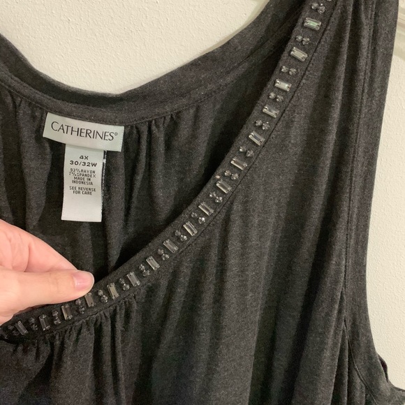 Catherines Tops - Catherines 30/32 Gray Tank with Jeweled Neckline